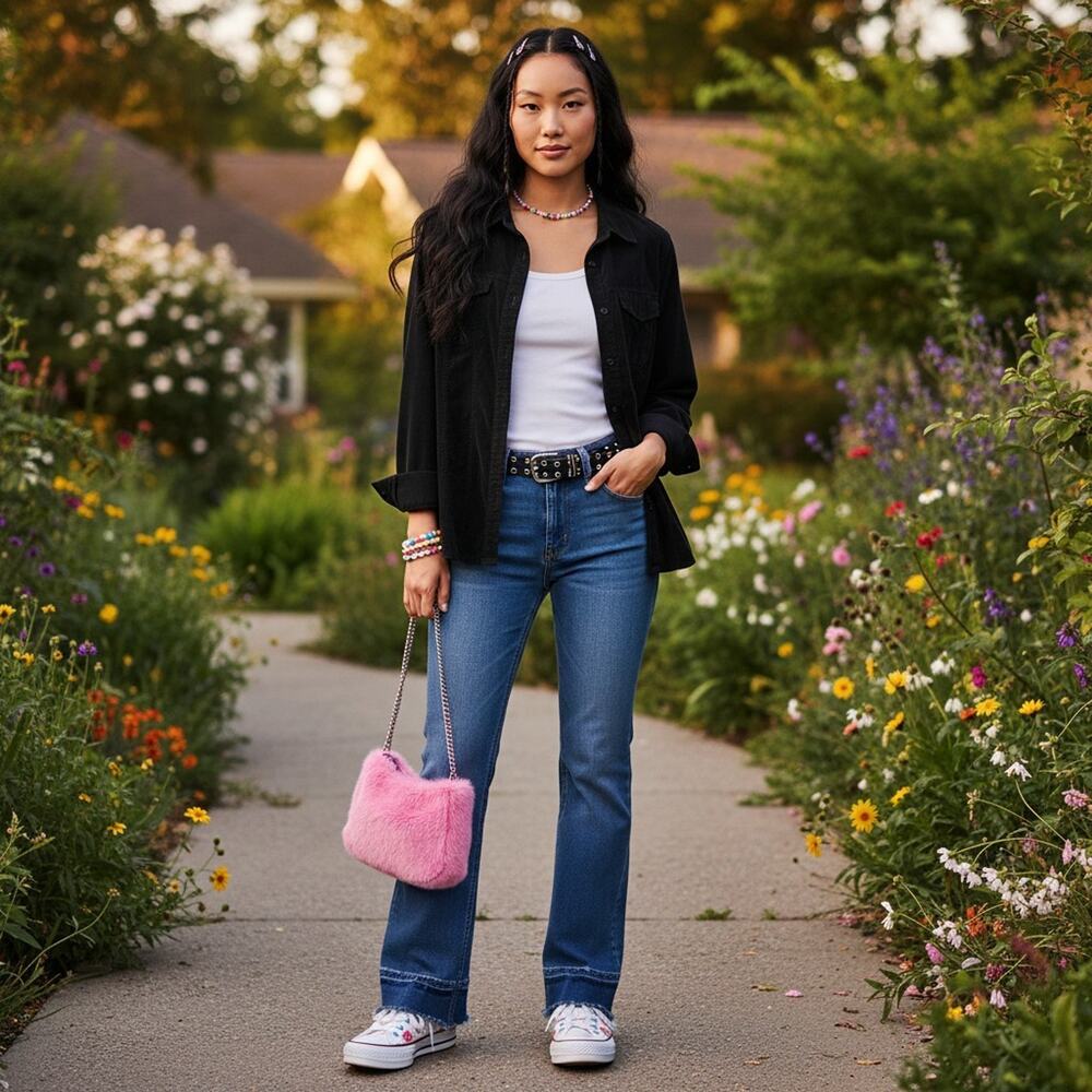 Black Corduroy Button-Up Shirt Fine-Wale Heritage Sz M